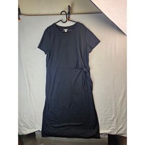 Cato Womens XL Black Short Sleeve Side Tie Waist T-Shirt Midi Dress Casual